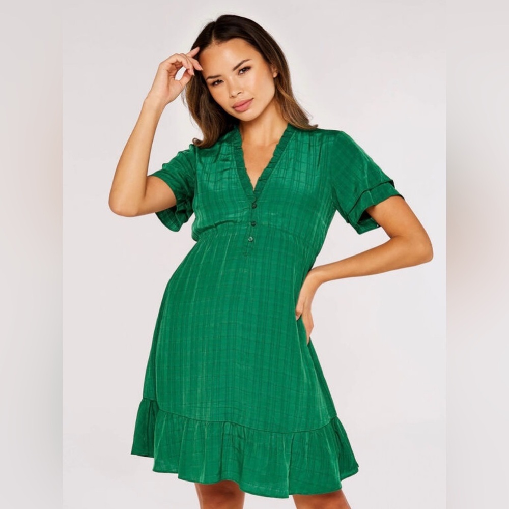 Apricot- "Self Check" Mini Dress-Size EU12/US8/Medium-Ruffles-NWOT